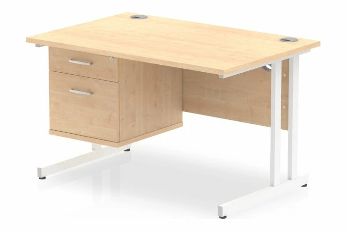 Vitali C-Leg Rectangular Desk 2 Drawers (White Legs) - Image 4