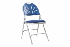 Pack Of 4 Fan Back Steel Folding Chairs With Upholstered Seat