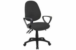 All Black 3 Lever High Back Fabric Operator Chair With Fixed Arms