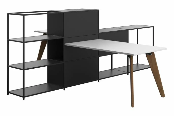 Gemini Twin Bench Desks With Storage (Oak Legs)