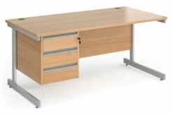Value Line Classic+ Rectangular C-Leg Desk 3 Drawers (Silver Leg)