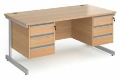 Value Line Classic+ Rectangular C-Leg Desk 3+3 Drawers (Silver Leg)