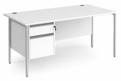 All White Rectangular H-Leg Desk 2 Drawers