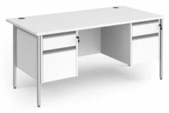 All White Rectangular H-Leg Desk 2+2 Drawers