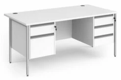 All White Rectangular H-Leg Desk 2+3 Drawers