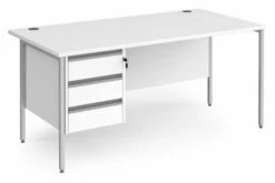 All White Rectangular H-Leg Desk 3 Drawers