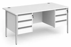 All White Rectangular H-Leg Desk 3+3 Drawers