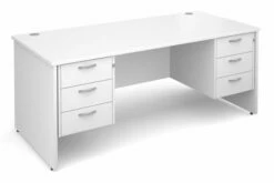 All White Premium Panel End Desk 3+3 Drawers