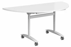 All White Semi Circular Flip Top Mobile Table