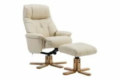 Bradley Luxury Leather Look Recliner Chair With Footstool (Cream)