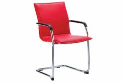 Pack Of 2 Parrot Leather Faced Stacking Cantilever Chairs (Red)