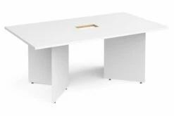 All White Power Ready Rectangular Boardroom Table