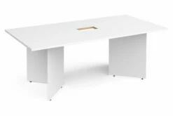 All White Premium Arrowhead Power Ready Rectangular Boardroom Table