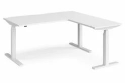 All White Premium Deluxe Sit & Stand Single Desk With Return