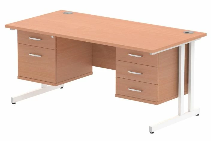 Vitali C-Leg Rectangular Desk 2+3 Drawers (White Legs)