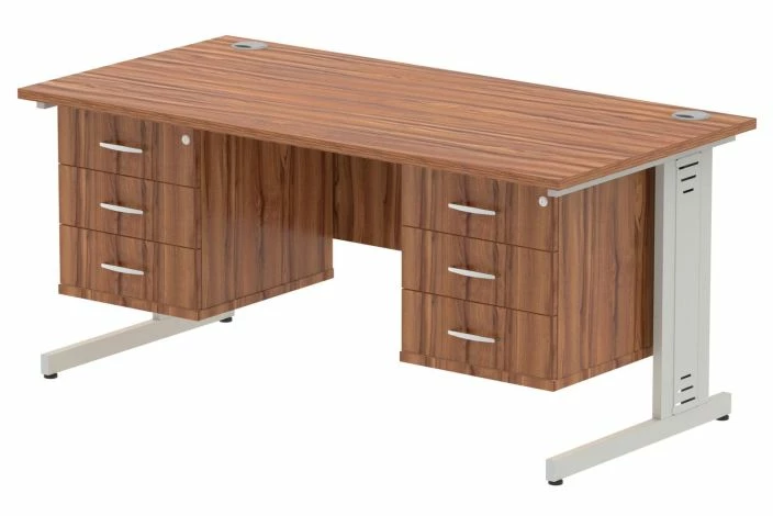 Vitali Deluxe Rectangular Desk 3+3 Drawers (Silver Legs) - Image 2