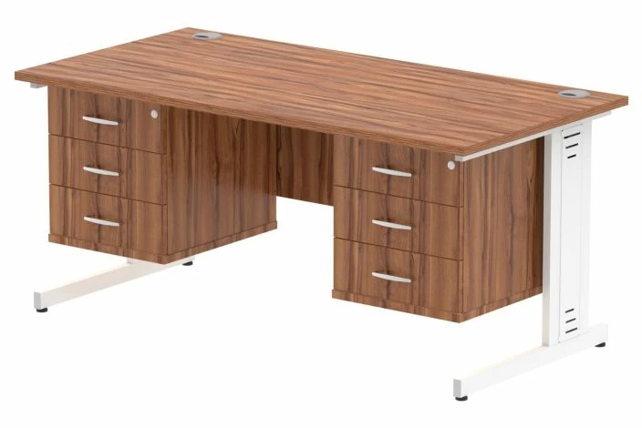 Vitali Deluxe Rectangular Desk 3+3 Drawers (White Legs) - Image 2