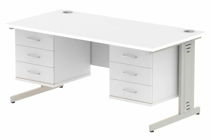 Vitali Deluxe Rectangular Desk 3+3 Drawers (White Legs) - Image 3