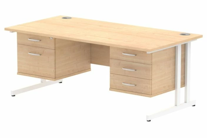 Vitali C-Leg Rectangular Desk 2+3 Drawers (White Legs) - Image 4