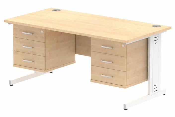 Vitali Deluxe Rectangular Desk 3+3 Drawers (White Legs) - Image 4