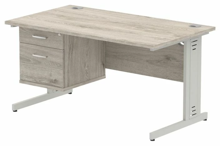 Vitali Deluxe Rectangular Desk 2 Drawers (Silver Legs) - Image 2