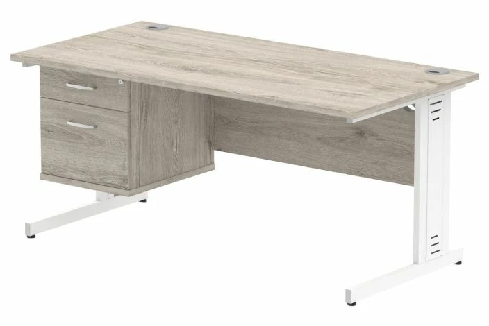 Vitali Deluxe Rectangular Desk 2 Drawers (White Legs) - Image 2