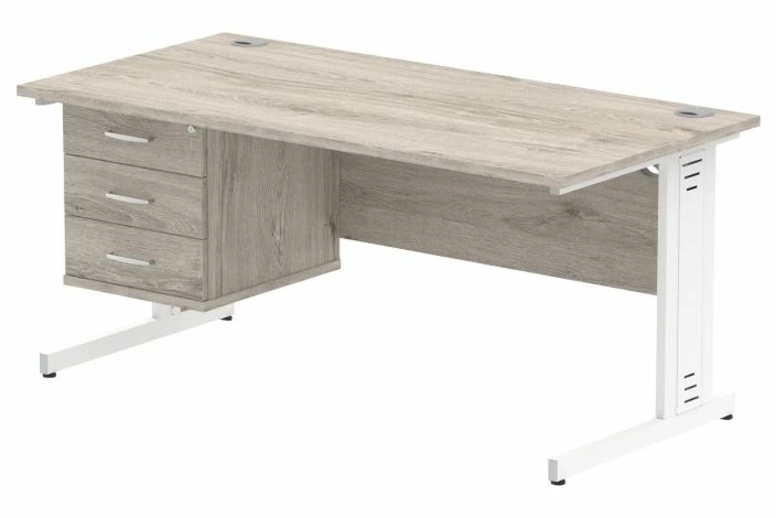 Vitali Deluxe Rectangular Desk 3 Drawers (White Legs) - Image 2