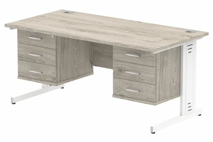 Vitali Deluxe Rectangular Desk 3+3 Drawers (White Legs) - Image 6