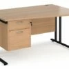 Value Line Deluxe C-Leg Right Hand Wave Desk 2 Drawers (Black Legs)