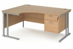 Value Line Deluxe C-Leg Left Hand Ergonomic Desk 2 Drawers (Silver Legs)