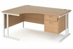 Value Line Deluxe C-Leg Left Hand Ergonomic Desk 2 Drawers (White Legs)