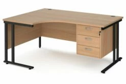 Value Line Deluxe C-Leg Left Hand Ergonomic Desk 3 Drawers (Black Legs)