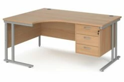 Value Line Deluxe C-Leg Left Hand Ergonomic Desk 3 Drawers (Silver Legs)