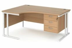 Value Line Deluxe C-Leg Left Hand Ergonomic Desk 3 Drawers (White Legs)