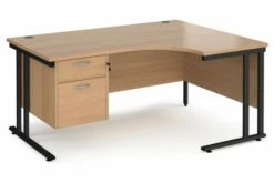 Value Line Deluxe C-Leg Right Hand Ergonomic Desk 2 Drawers (Black Legs)