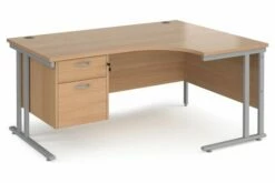 Value Line Deluxe C-Leg Right Hand Ergonomic Desk 2 Drawers (Silver Legs)