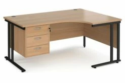 Value Line Deluxe C-Leg Right Hand Ergonomic Desk 3 Drawers (Black Legs)