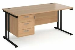 Value Line Deluxe C-Leg Rectangular Desk 3 Drawers (Black Legs)