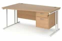 Value Line Deluxe C-Leg Left Hand Wave Desk 2 Drawers (White Legs)