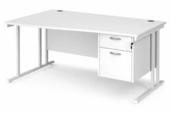 All White Premium C-Leg Left Hand Wave Desk 2 Drawers