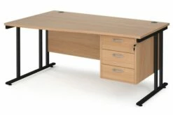 Value Line Deluxe C-Leg Left Hand Wave Desk 3 Drawers (Black Legs)