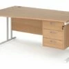 Value Line Deluxe C-Leg Left Hand Wave Desk 3 Drawers (White Legs)