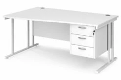 All White Premium C-Leg Left Hand Wave Desk 3 Drawers