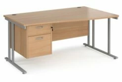Value Line Deluxe C-Leg Right Hand Wave Desk 2 Drawers (Silver Legs)
