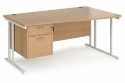 Value Line Deluxe C-Leg Right Hand Wave Desk 2 Drawers (White Legs)