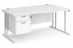 All White Premium C-Leg Right Hand Wave Desk 2 Drawers