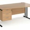 Value Line Deluxe C-Leg Right Hand Wave Desk 3 Drawers (Black Legs)