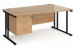 Value Line Deluxe C-Leg Right Hand Wave Desk 3 Drawers (Black Legs)