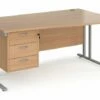 Value Line Deluxe C-Leg Right Hand Wave Desk 3 Drawers (Silver Legs)
