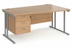 Value Line Deluxe C-Leg Right Hand Wave Desk 3 Drawers (Silver Legs)
